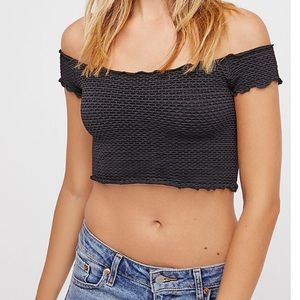 Free People Smocked off the shoulder crop top